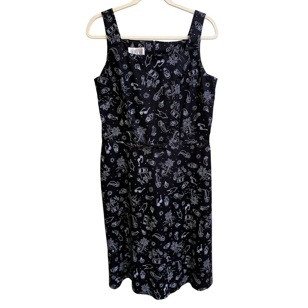 Vintage Yves Cossette Depeche Mode Dress Size 14 Black White Summer Sleeveless